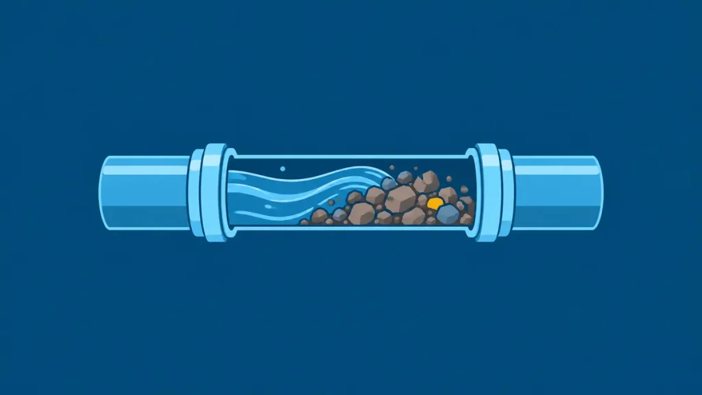 Sección de una tubería con un tapón de residuos que impide el paso del agua